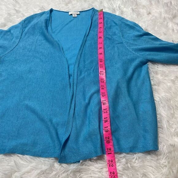 J JILL Cardigan Sweater Size Small Blue Linen Cotton Blend Open Front - Picture 5 of 8